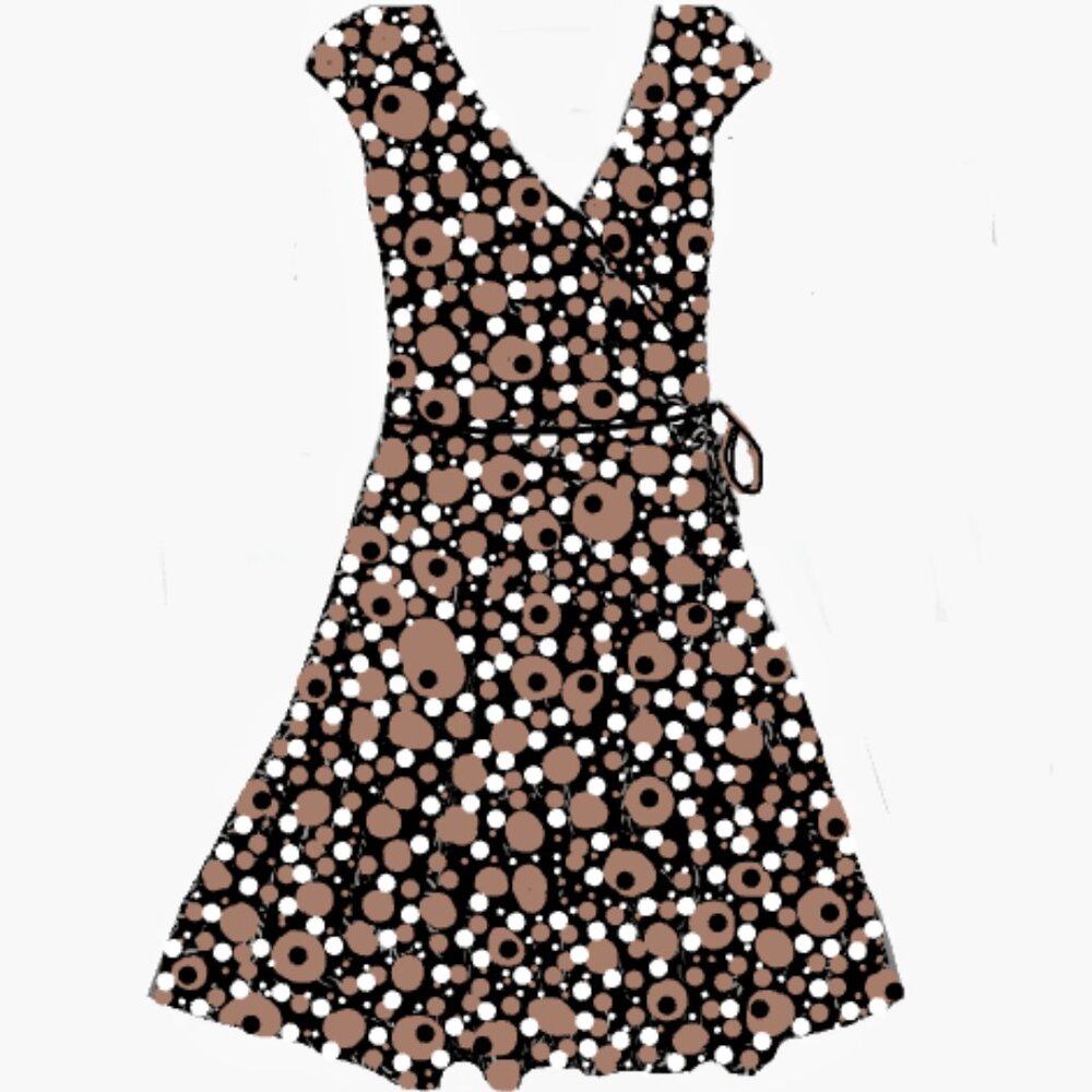 London Times Faux Wrap Cap-Sleeve Dress